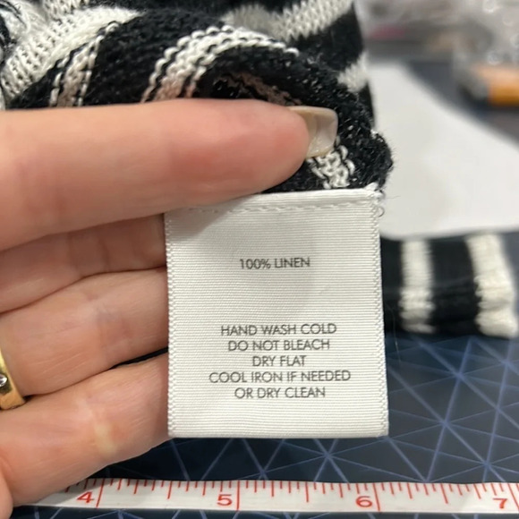 White + Warren Striped Knotted Linen Sweater in Black & White - Picture 5 of 9